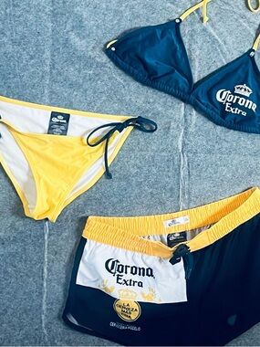 Corona Branded Yellow Swimwear with Dark Blue Logo